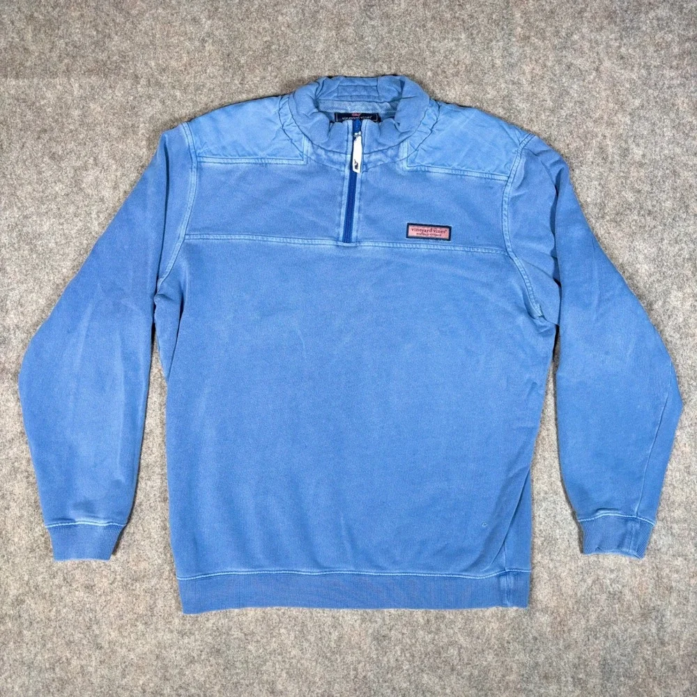 Vineyard Vines Quarter Zip Pullover Mens M Blue Shep Shirt Logo Cotton Sweater